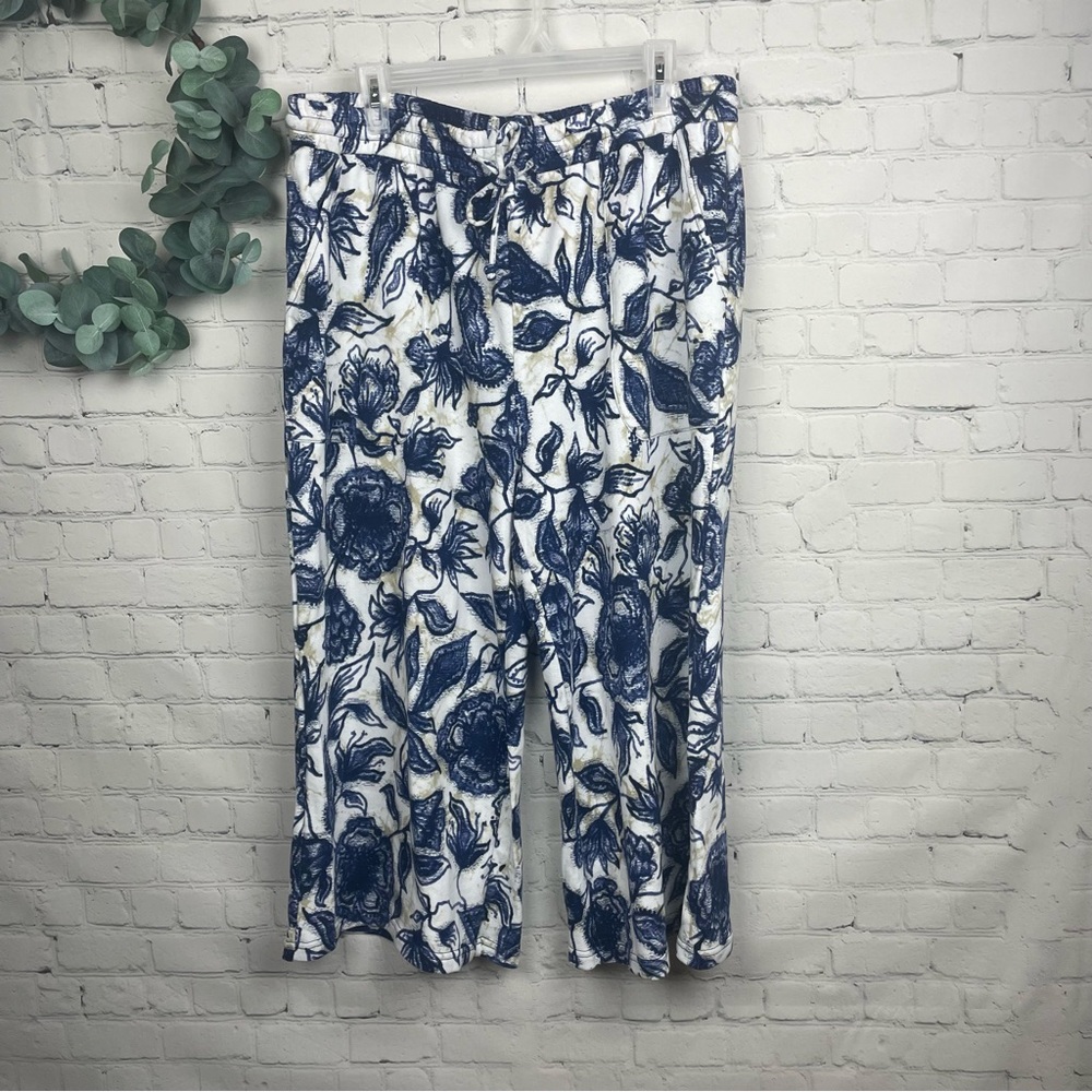 INC International Concepts Drawstring Wide Leg Blue Floral Sweatpants size XL